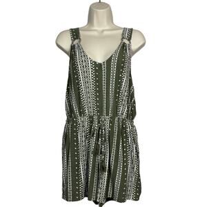 Derek Heart Knit Romper SW Print Tank Metal Accent Casual Shorts Top Olive - XL